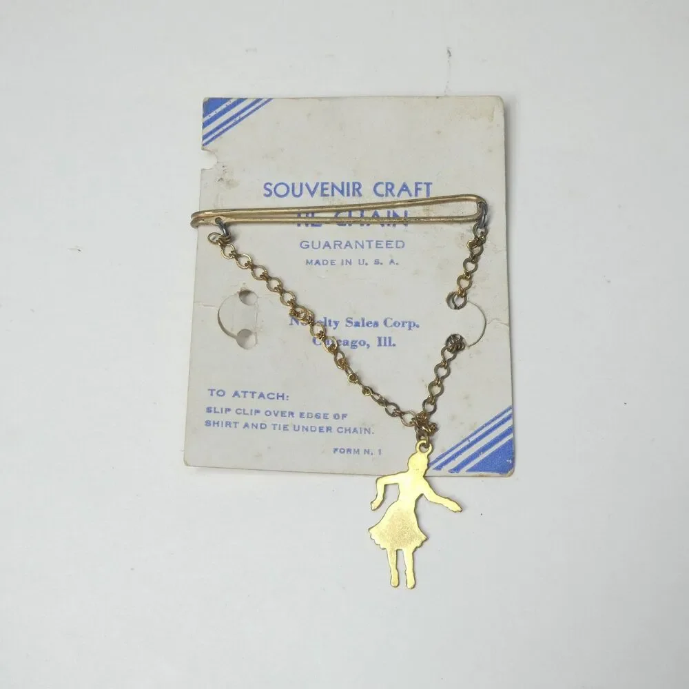 Vintage Tie Chain w/ Dancing Girl Charm Goldtone Vintage Made in USA MCM